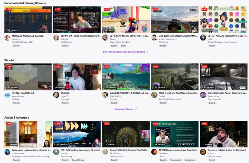 Beispiel für Videospiel-Streams